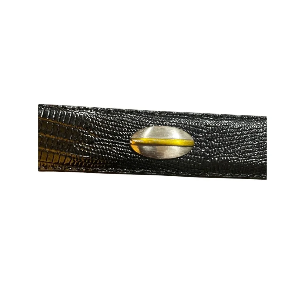 Greg Norman Mens Black Lizard  Italian Leather Belt Silver Buckle Size 38‎